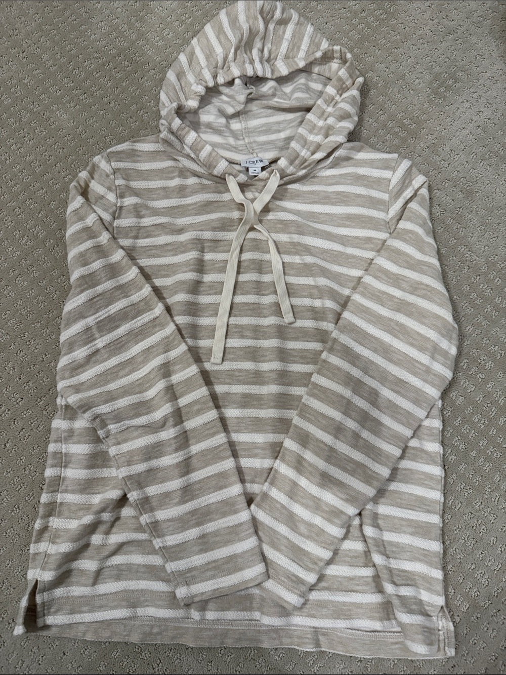 J. Crew Oatmeal and Cream Striped Hooded Pullover